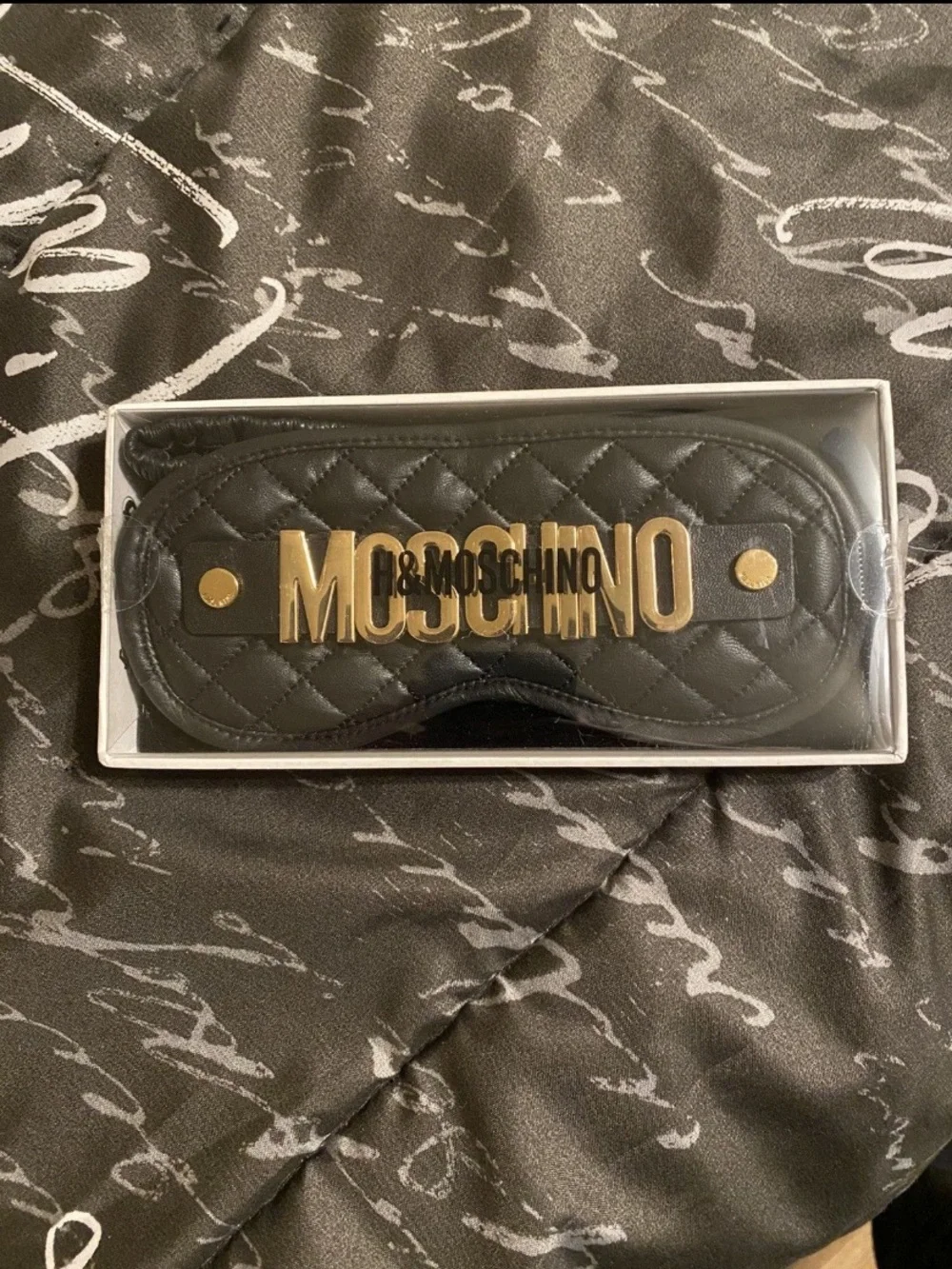 Moschino X H&M Black Quilted Sleeping Mask with Gold Accent